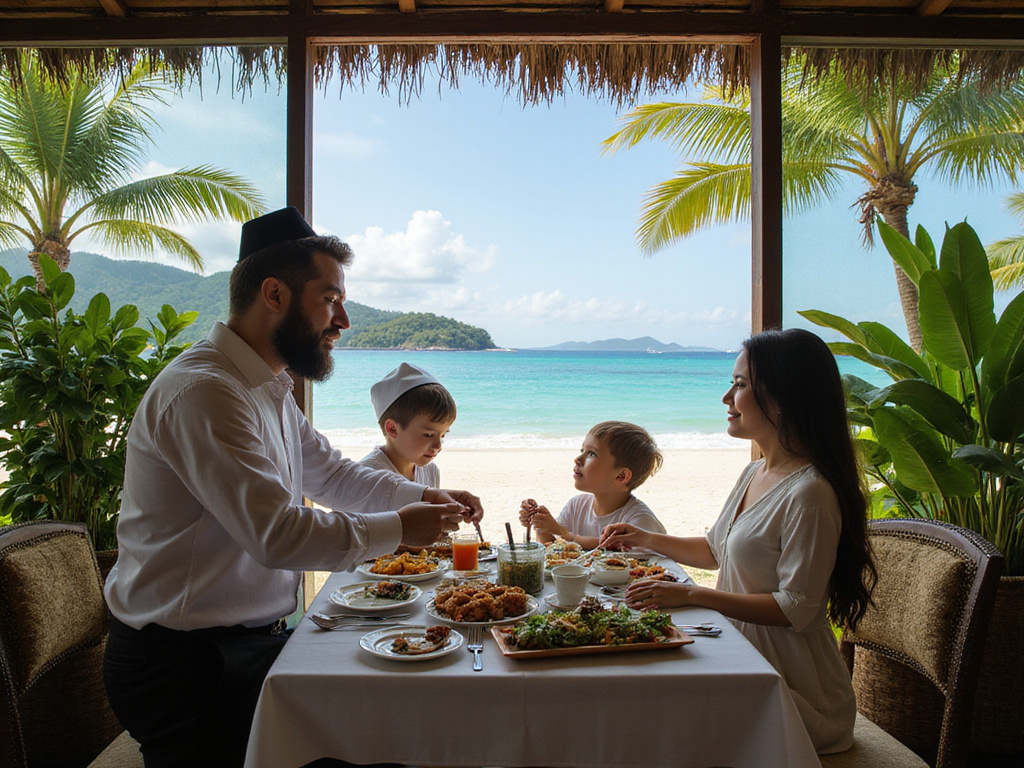 Jewish family dining in kosher resort restaurant in Phuket Thailand