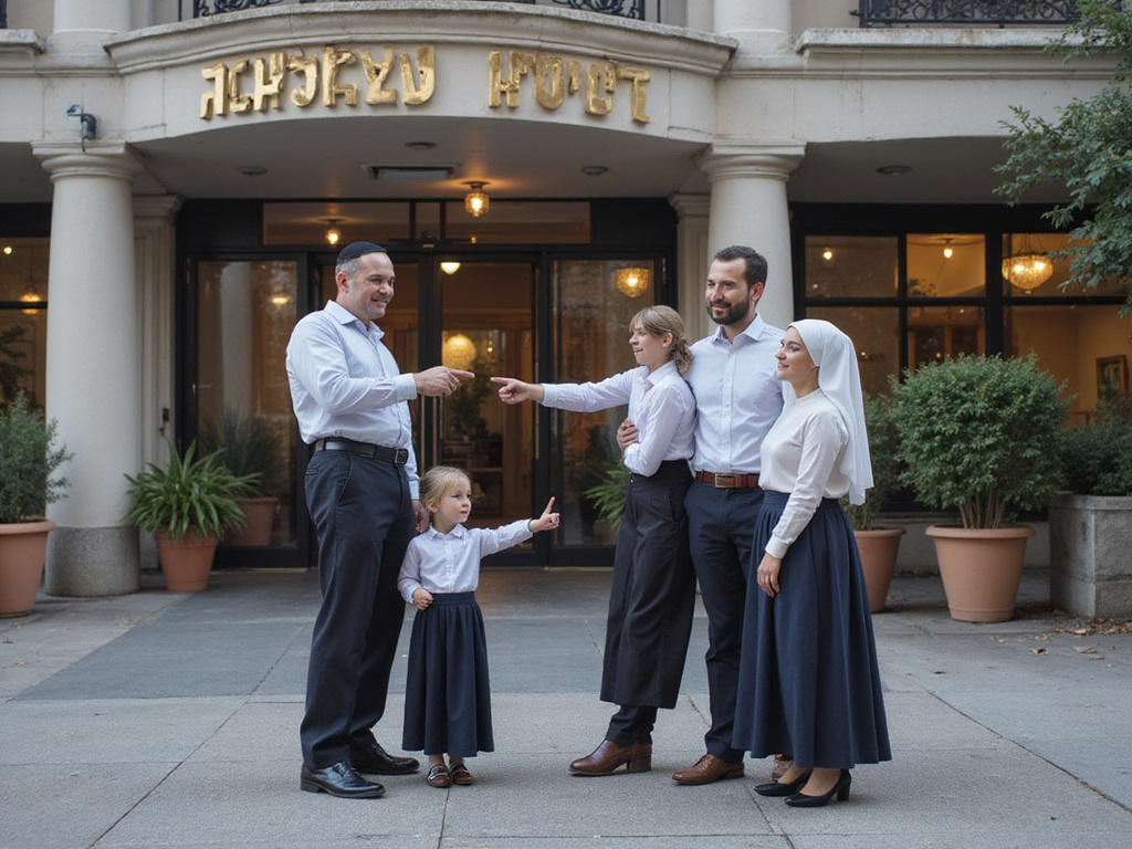 Jewish family ready to stay at hotel near Chabad House
