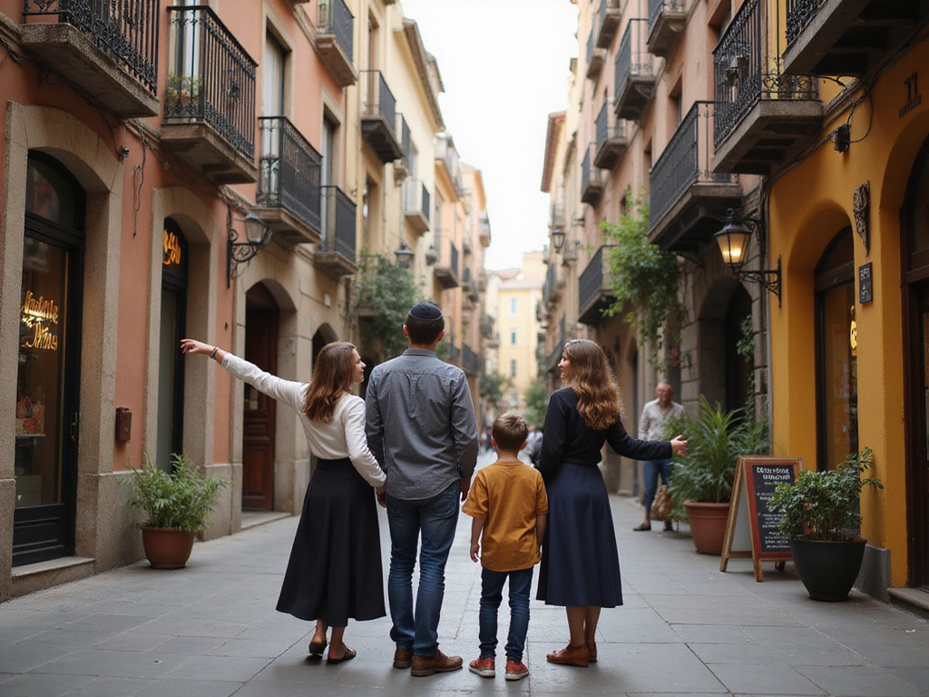Family exploring kosher food delivery options in Barcelona