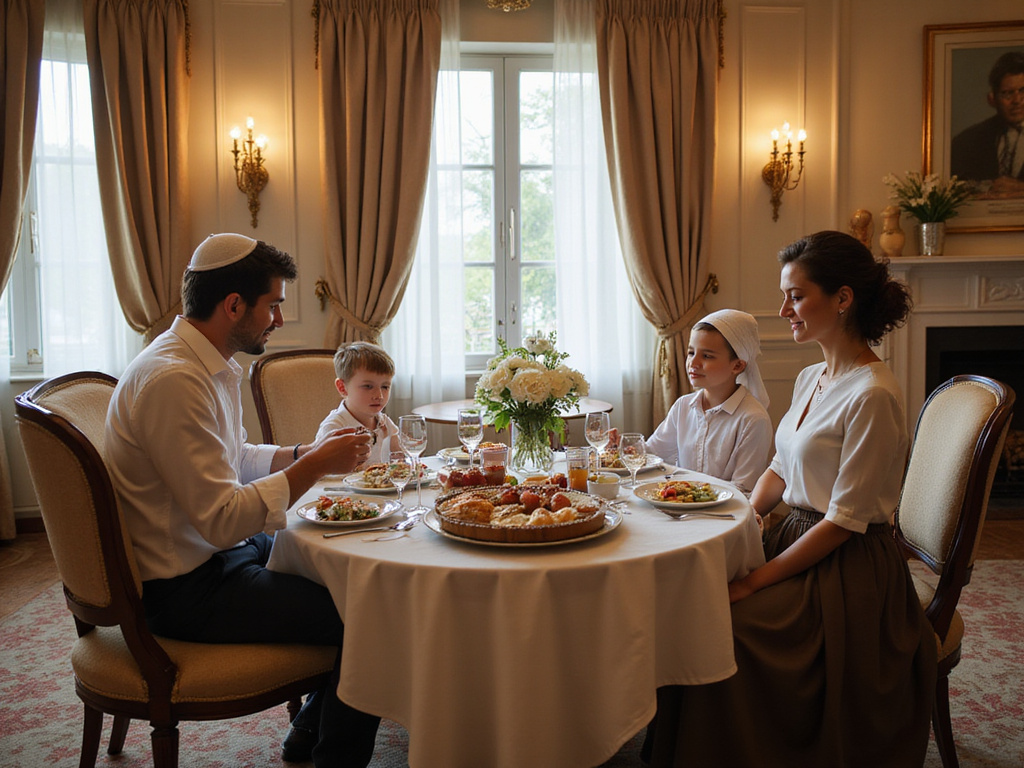 Family enjoying kosher meal at luxurious hotel in Georgia