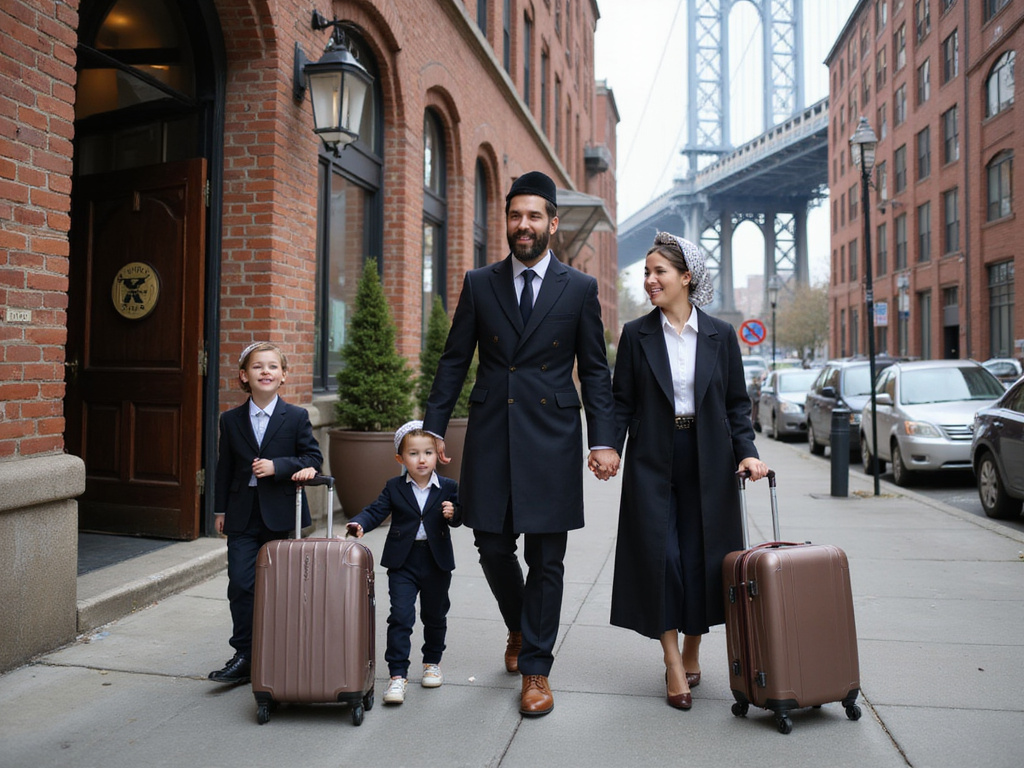 Orthodox Jewish family at kosher hotel in USA