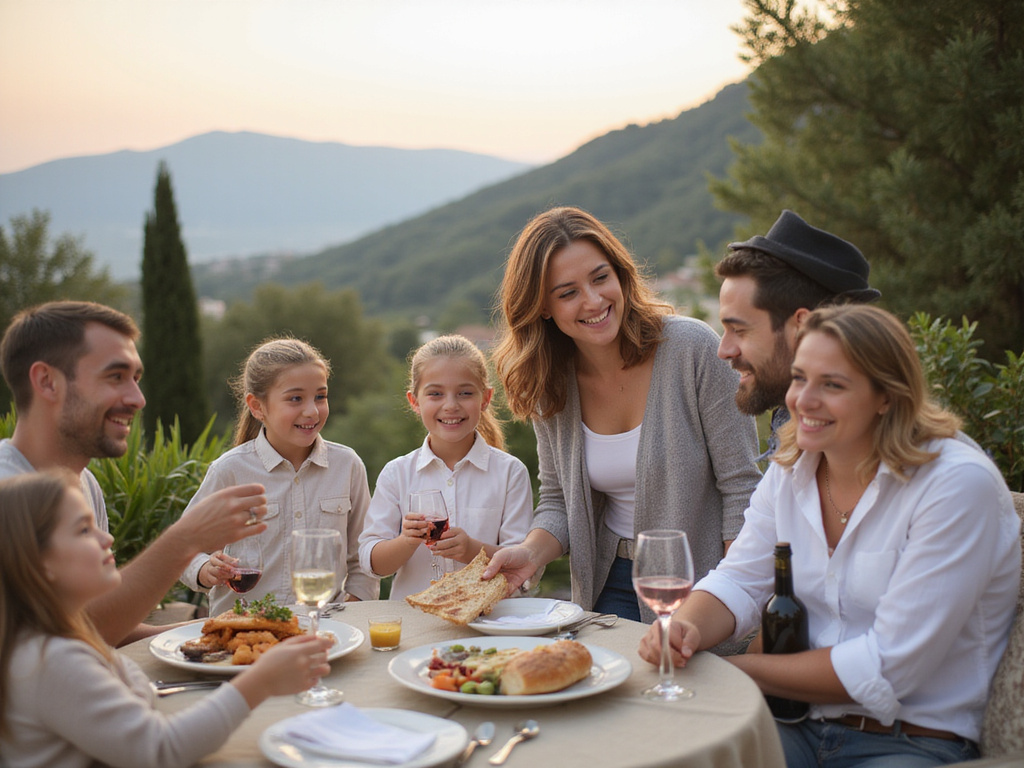 Happy family enjoying their stay in a kosher hotel in Italy