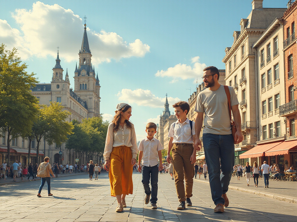 Jewish family exploring Madrid near a kosher hotel